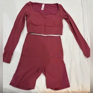Pink Long Sleeve Crop Top and Shorts Set